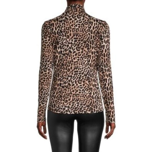 ELIE TAHARI Carrie Leopard Print Knit Top Tan Long Sleeve Mock Neck Women's S - Picture 4 of 10